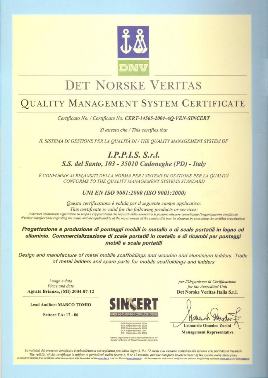 Certifikát DNV - ISO 9001:2000